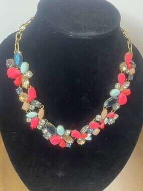 J Crew Statement Necklace - Pink and Navy Rhinestone - Chunky Necklace